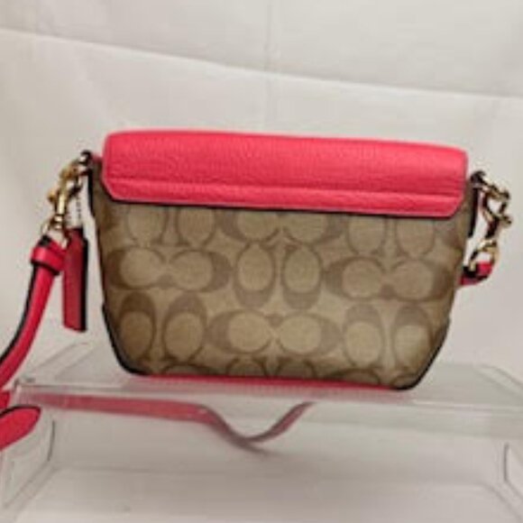 Coach Signature Canvas & Pebbled Leather Crossbody Bag Pink/Khaki, Gold Hardware - Picture 6 of 8